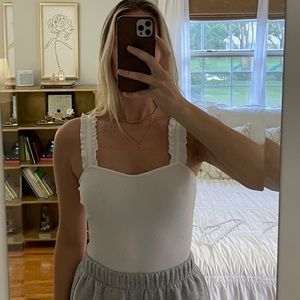 White ruffle strap bodysuit